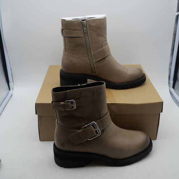 NEW Lucky Brand Women's 6.5 Taini Moto Lug Sole Booties Silver Cloud Brown - Picture 5 of 9